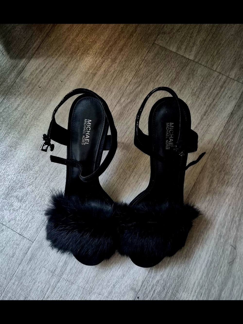 Michael Kors Black Fur Strap Sandals
